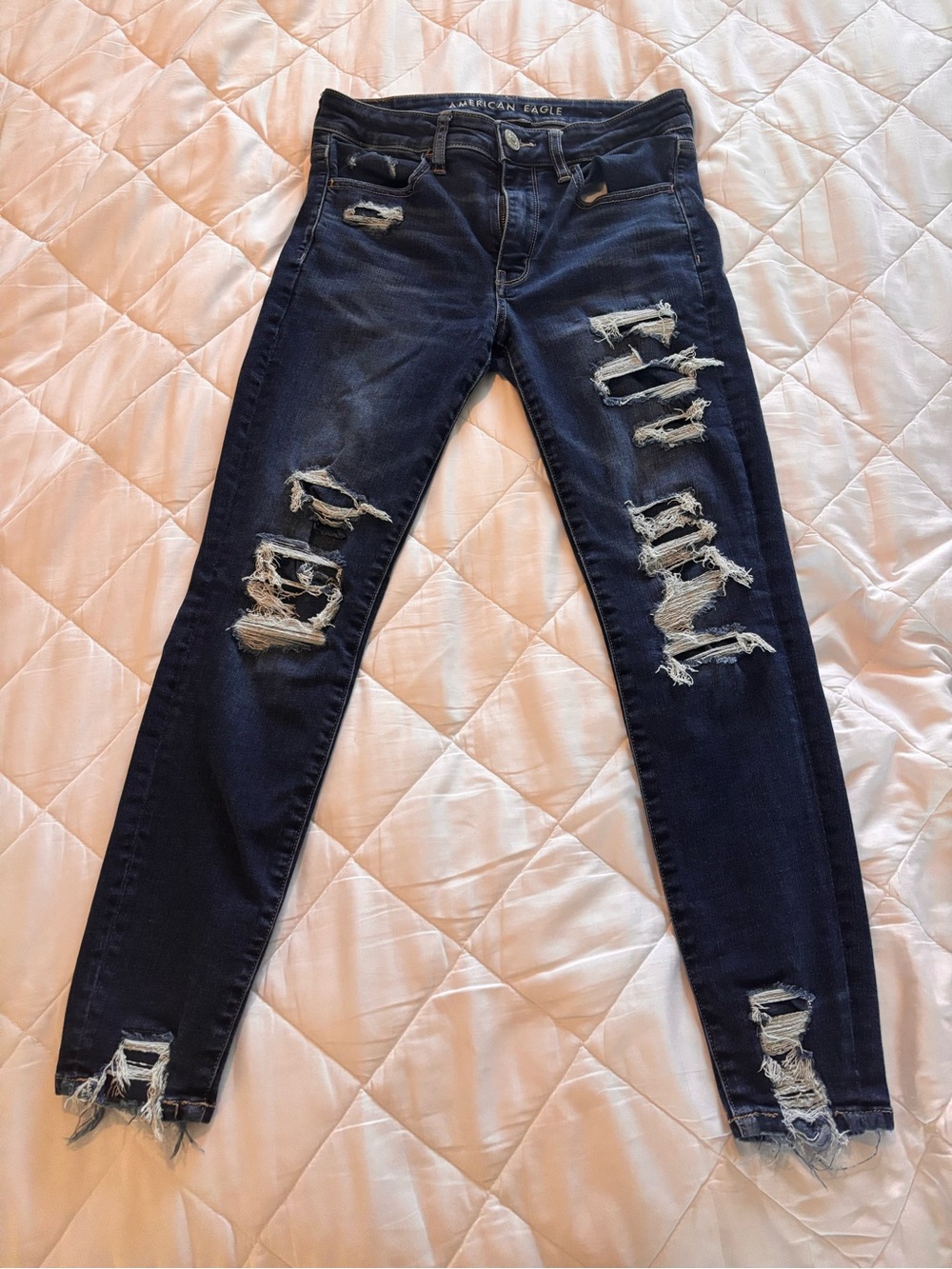 American Eagle Outfitters Navy Blue Ripped Skinny Jeans